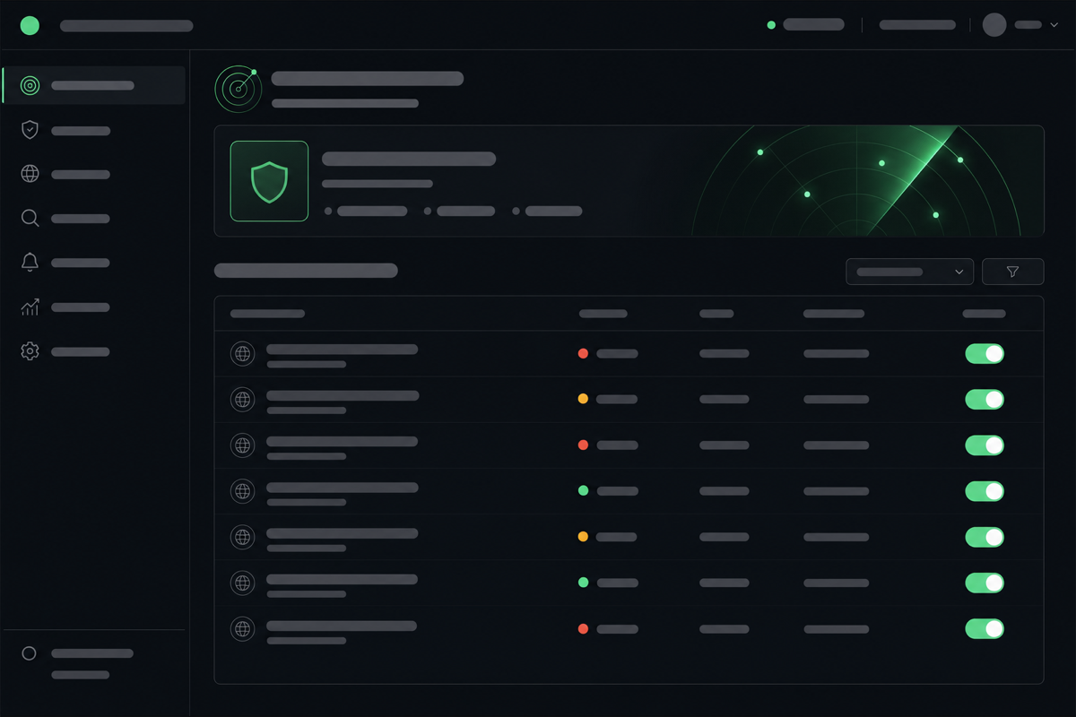 Brand Radar dashboard showing newly registered look-alike domains of a brand, flagged for review