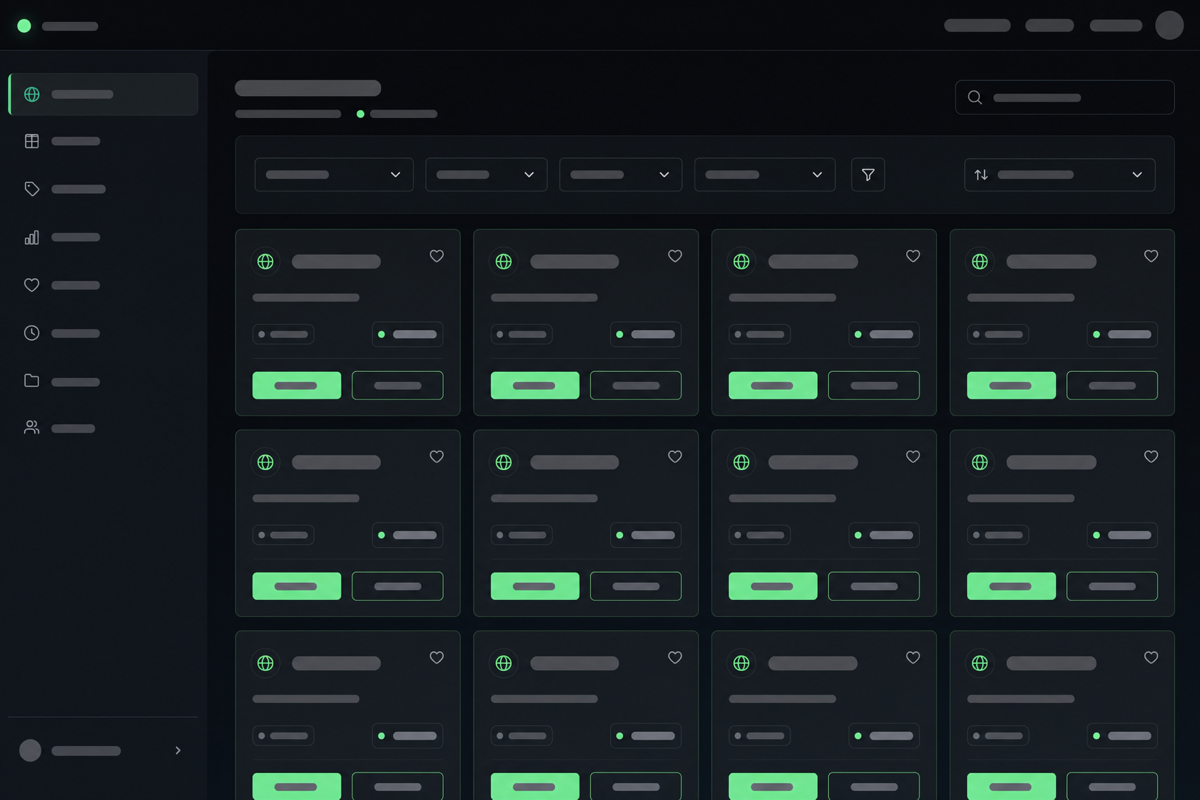 Naymo Marketplace grid of premium domains for sale, each with a category, description, and asking price